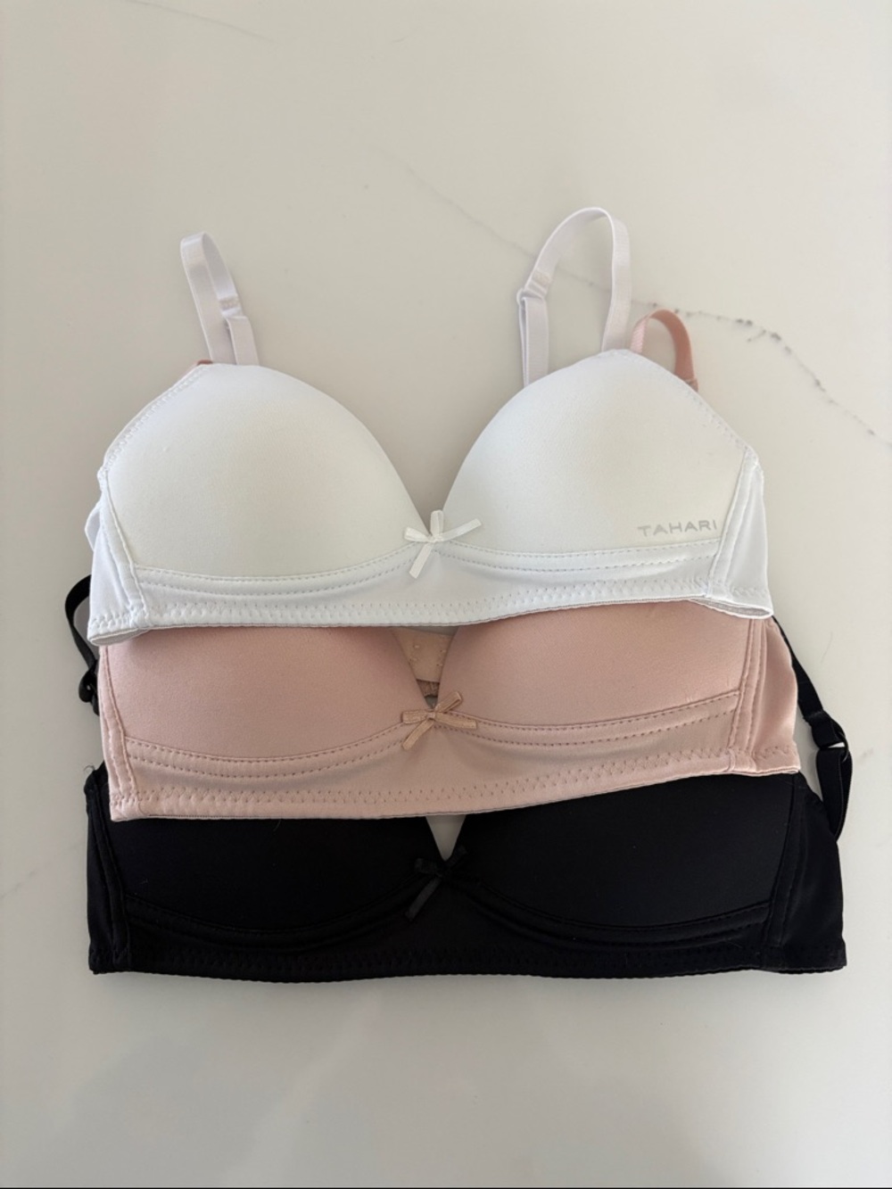 Tahari 3-Pack Seamless Bras in White, Blush, and Black
